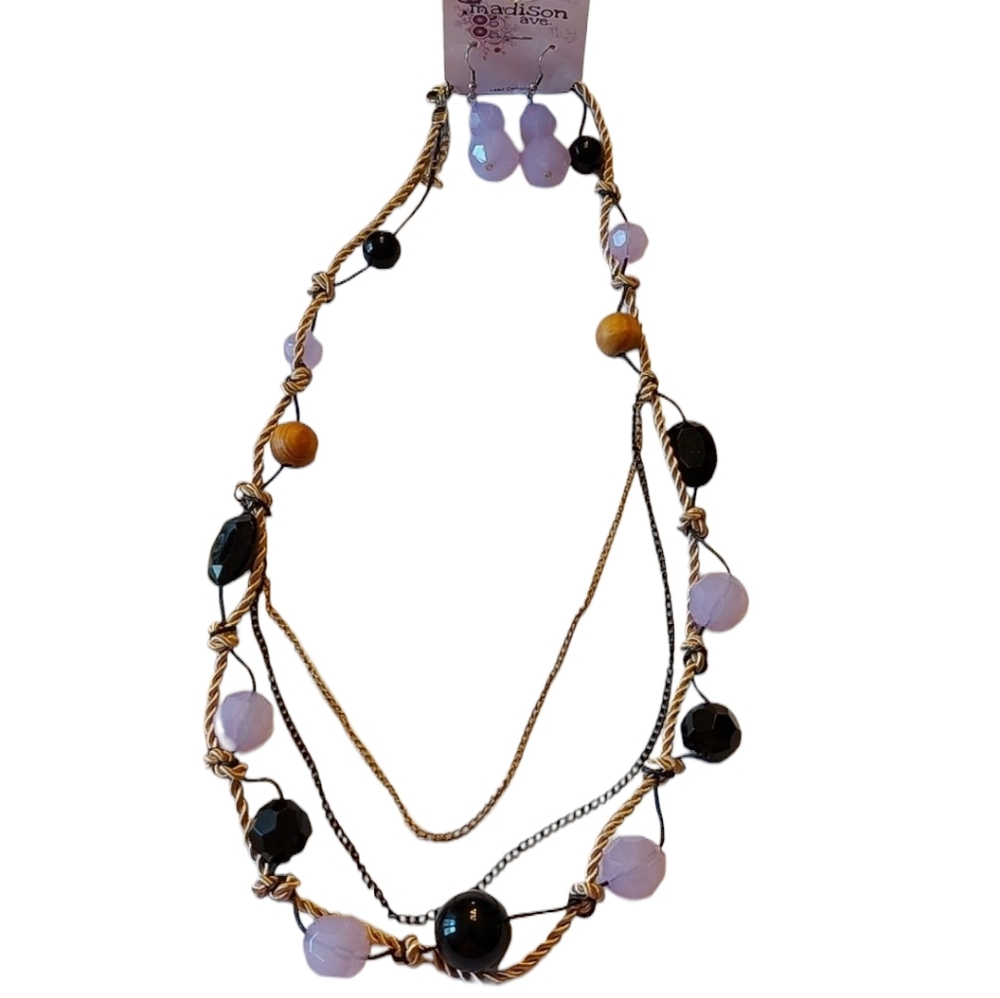 Madison Ave Necklace and Earrings Set Silver Hook Classic Retro BoHo NWT